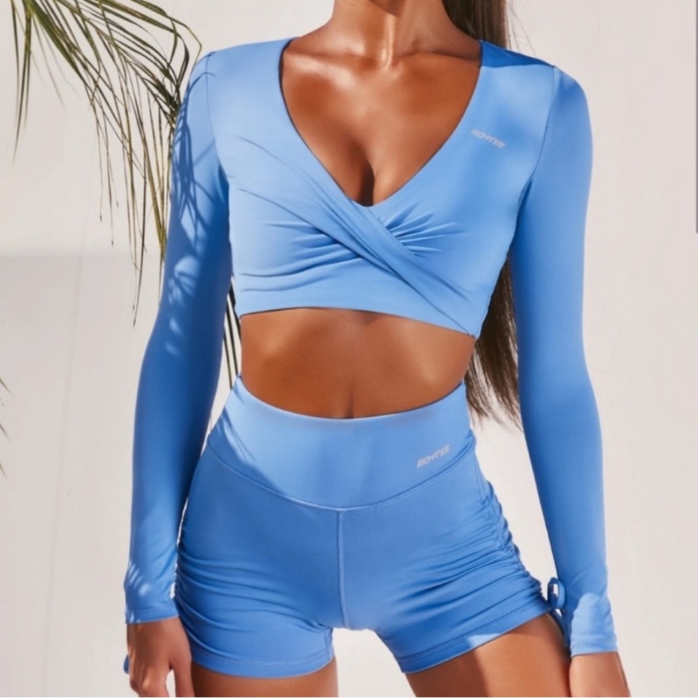 Blue Long Sleeve Workout Top